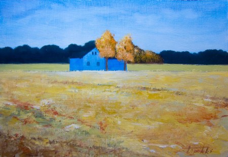 Blue Farm - Oil Painting on HDF by artist Darko Topalski