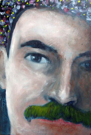 Green Mustache - Oil Painting on HDF by artist Darko Topalski