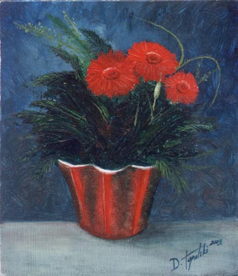 Red Flowers  - Oil Painting on HDF by artist Darko Topalski