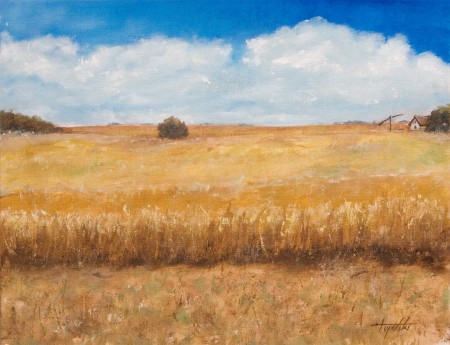 Farm in a Field - Oil Painting on Canvas by artist Darko Topalski
