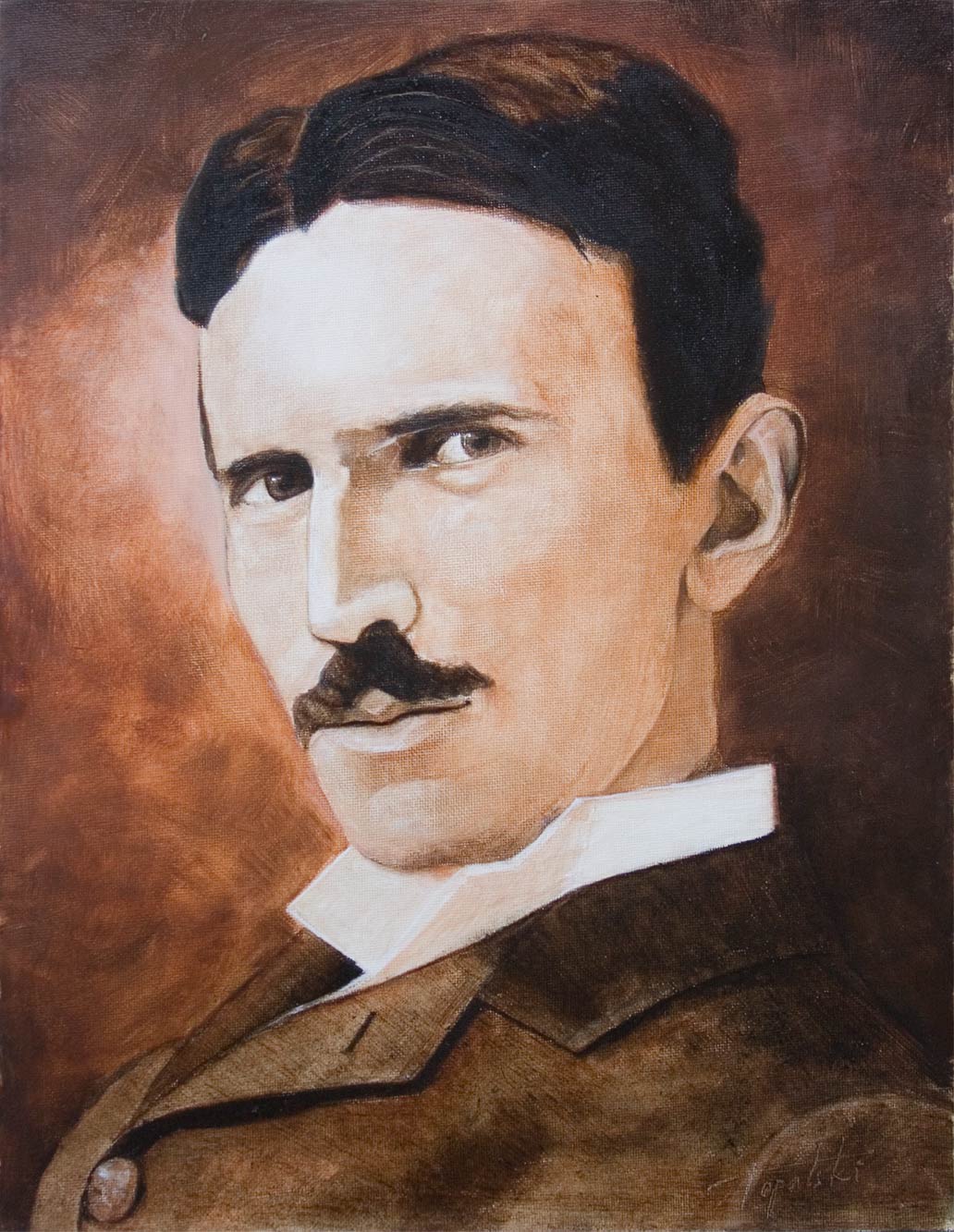 Nikola Tesla – Sepia Portrait – Oil Painting