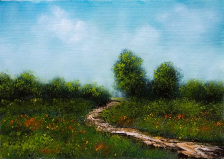 A Path through the flower fields - Oil Painting on HDF by artist Darko Topalski