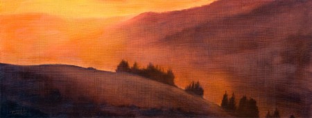 Warm Mountains Sunset - Oil Painting on HDF by artist Darko Topalski