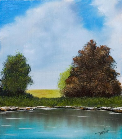 Lake in a field - Oil Painting on HDF by artist Darko Topalski