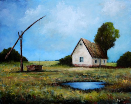 Old Farm in the Fields - Oil Painting on Canvas by artist Darko Topalski