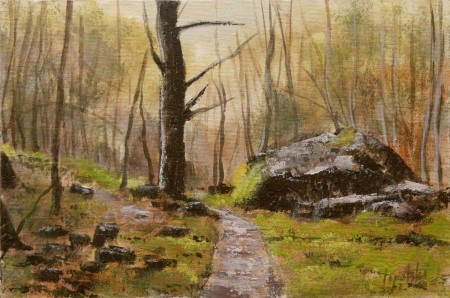 Fine Art - Forest Path - Original Oil Painting on HDF Canvas Board by artist Darko Topalski
