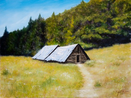 Mountain Cottages - Original Oil Painting on HDF by artist Darko Topalski