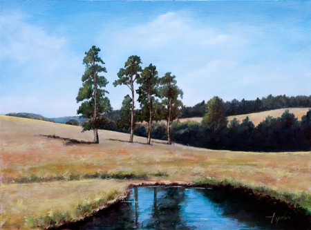 Trees in a Meadow - Original Oil Painting on HDF by artist Darko Topalski