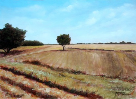 Yet Another Tree in a Fields - Original Oil Painting on HDF by artist Darko Topalski