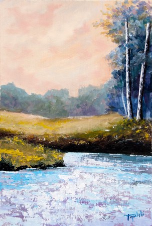 Birch Trees by the Lake - Original Oil Painting on HDF by artist Darko Topalski