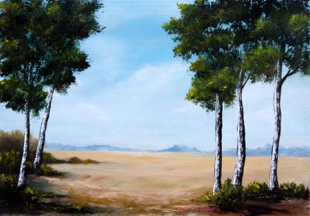Birch Trees in the Plain - Original Oil Painting on HDF by artist Darko Topalski