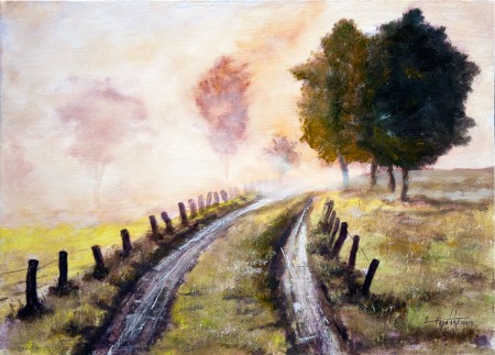 Misty Country Road - Original Oil Painting on HDF by artist Darko Topalski