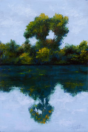 Tree on a Lake - Original Oil Painting on HDF by artist Darko Topalski