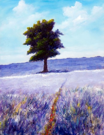 An Tree in a Lavender Field  - Original Oil Painting on HDF by artist Darko Topalski