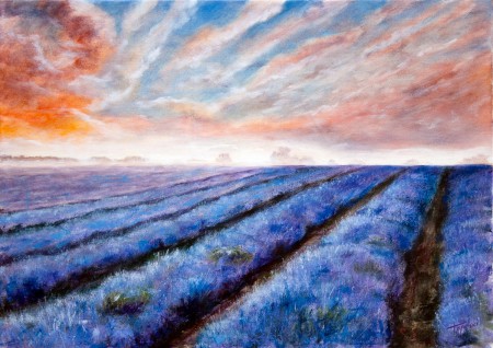 Misty Lavender Fields - Oil Painting on Canvas by artist Darko Topalski