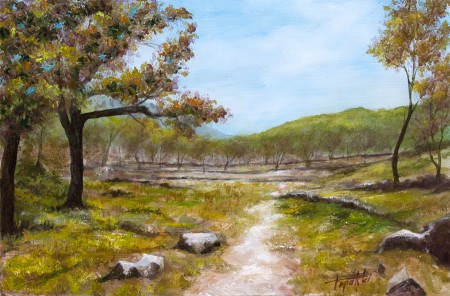 A Path through the Forrest Mountain Cottages - Original Oil Painting on HDF by artist Darko Topalski