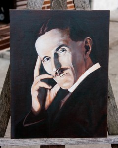 Nikola Tesla - Portrait Painting by Topalski - painting in progress phase 3-semi-verdacio