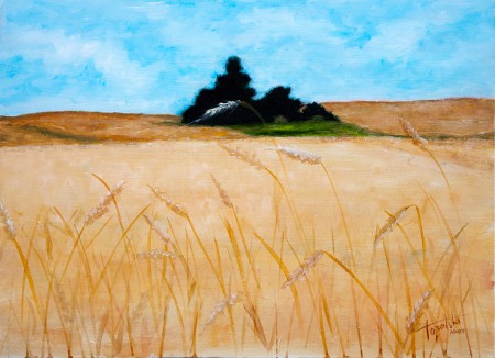 Tree in a Wheat Field - Original Oil Painting on HDF by artist Darko Topalski