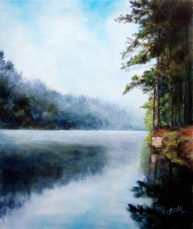 Misty River - Original Oil Painting on Canvas Fine Art - by artist Darko Topalski