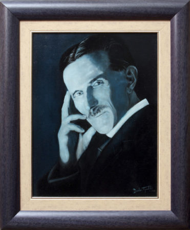 Fine Art - Nikola Tesla - Blue Portrait - Framed 55x45cm - Original Oil Painting on Canvas by artist Darko Topalski