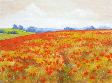 Fine Art - Red Poppy Field - Original Oil Painting on HDF by artist Darko Topalski 