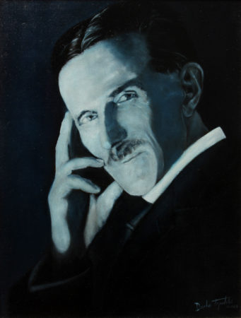 Fine Art - Nikola Tesla - Blue Portrait - Original Oil Painting on Canvas by artist Darko Topalski