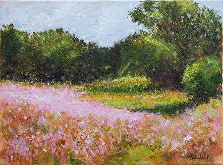 Fine Art -  Pink Landscape Flowers - Original Acrylics and Oil Painting on Canvas by artist Darko Topalski