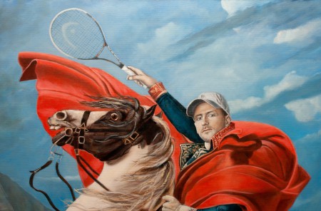 Fine Art - Novak Djokovic – Nole Crossing the Alps (Nole at the Saint-Bernard Pass or Nole on Alps) - Original Oil Painting on Canvas by artist Darko Topalski-DETAIL