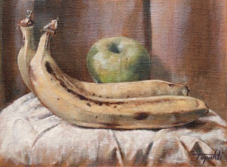 Fine Art - Apple and Bananas - Original Oil Painting on Canvas by artist Darko Topalski