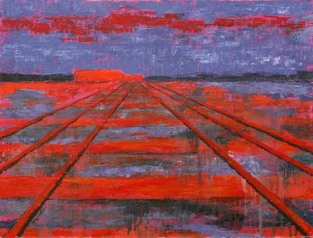 RailRoad into the Dusk - Original Oil Painting on HDF by artist Darko Topalski