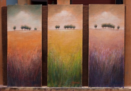 Fine Art - Distant Trees - 3ptich - Original Oil Painting on HDF Canvas board by artist Darko Topalski