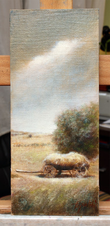 Fine Art - Haystack Wagon - Original Landscape oil Painting on HDF canvas board by artist Darko Topalski