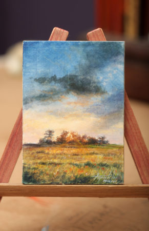Sunny landscape - Fine Art - Original ACEO Oil Painting on canvas board by artist Darko Topalski