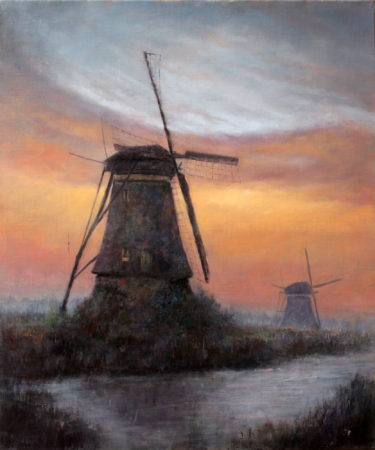 Fine Art -Windmills in Sunset - Original Oil Painting on Canvas by artist Darko Topalski