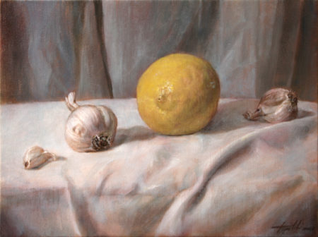 Fine Art - Lemon and Garlic - Healthy Recipe - Original Oil Painting on Canvas by artist Darko Topalski