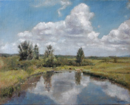 Fine Art - Cattle by the pond - Original Oil Painting on Canvas by artist Darko Topalski