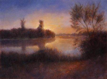 Fine Art - River Sunset - Original Landscape Oil Painting on Canvas by artist Darko Topalski