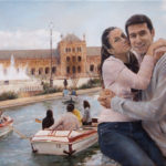 Fine Art - Couple at the Spanish Square in Seville - Original Oil Painting on Canvas by artist Darko Topalski