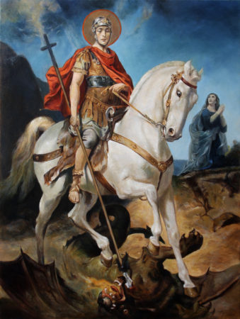Fine Art - Saint George and the Dragon - Original Religious Oil Painting on Canvas by artist Darko Topalski