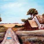 Old Farm Houses by a Road – Oil Painting