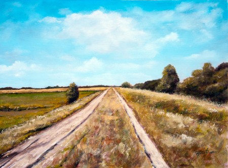 Country Road near Begec - Original Oil Painting on HDF by artist Darko Topalski