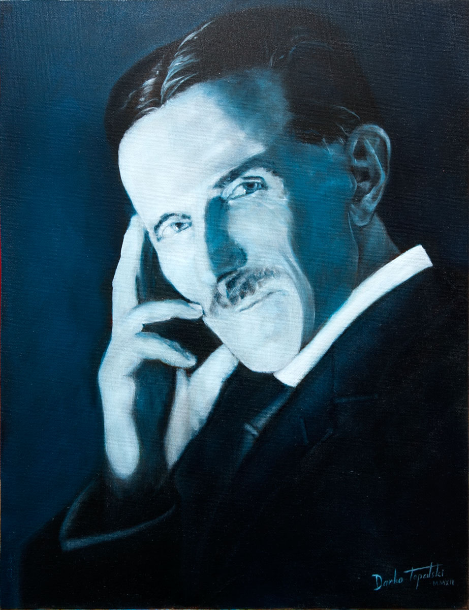 Fine Art - Nikola Tesla - Blue Portrait - Original Oil Painting on Canvas by artist Darko Topalski