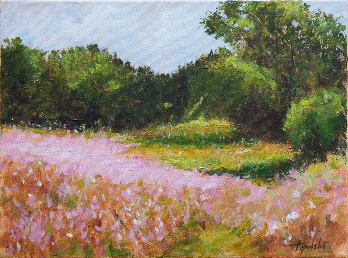 Pink Landscape Flowers – Oil Painting