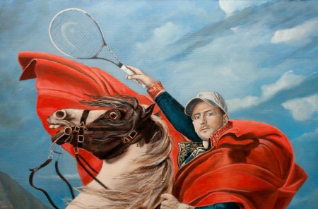 Fine Art - Novak Djokovic – Nole Crossing the Alps (Nole at the Saint-Bernard Pass or Nole on Alps) - Original Oil Painting on Canvas by artist Darko Topalski
