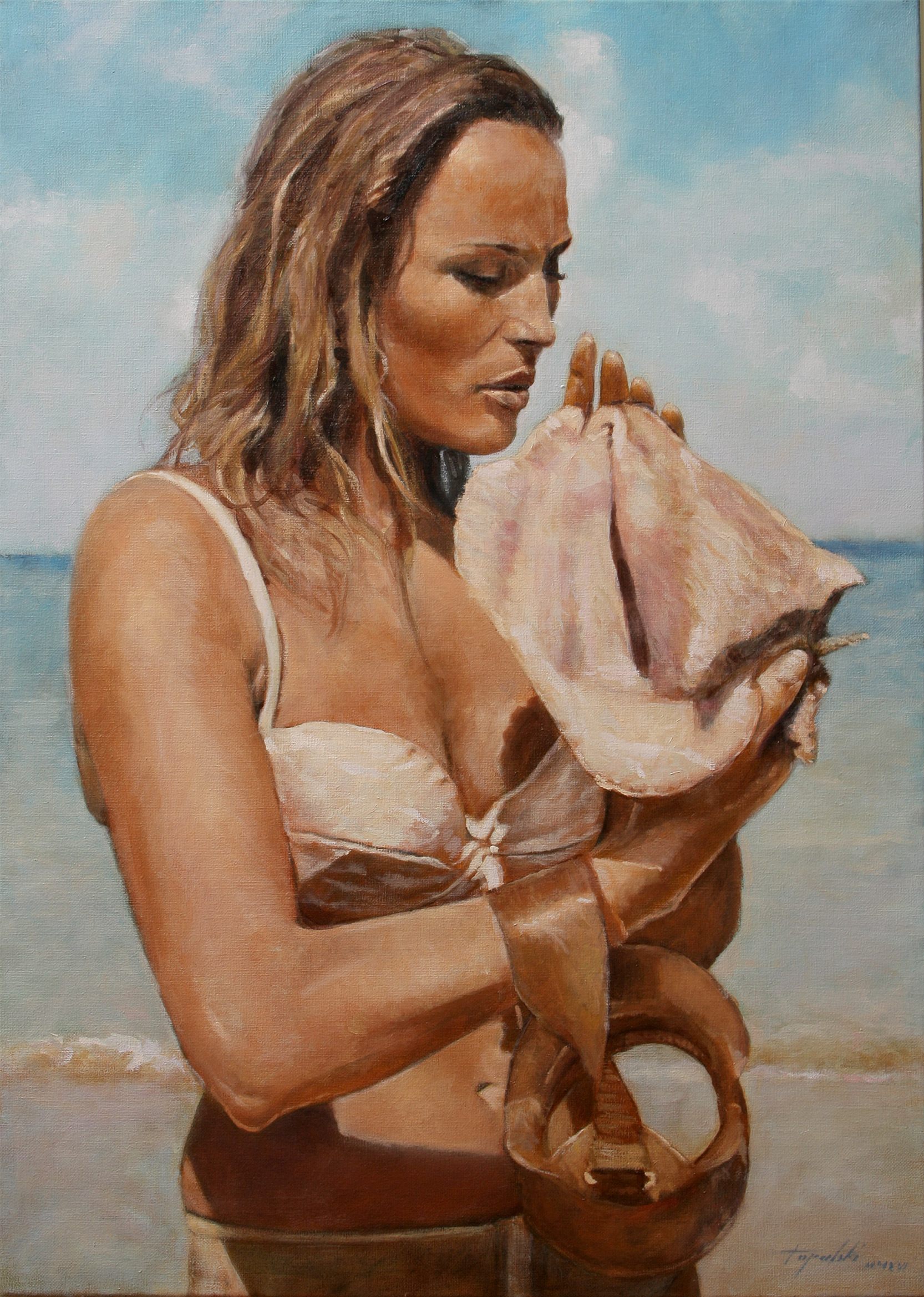 Fine Art - By the seaside-Ursula 007 Bond girl- female - Original Figurative Oil Painting on Canvas by artist Darko Topalski