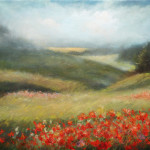 Misty Mountains with Poppies – Oil Painting