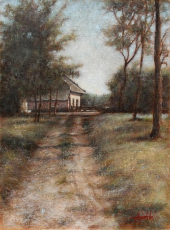 Old Farm - Original Oil Painting on Plywood Canvas Board by artist Darko Topalski