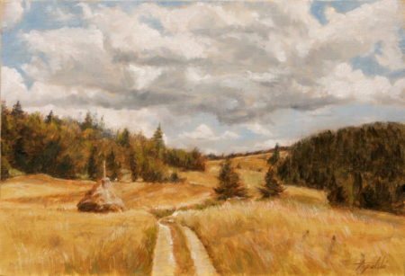 Fine Art - Mountain fields with hay stag - Original Oil Painting on Canvas by artist Darko Topalski