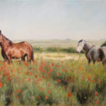 Horses in a Poppy field – Landscape Animals Oil painting