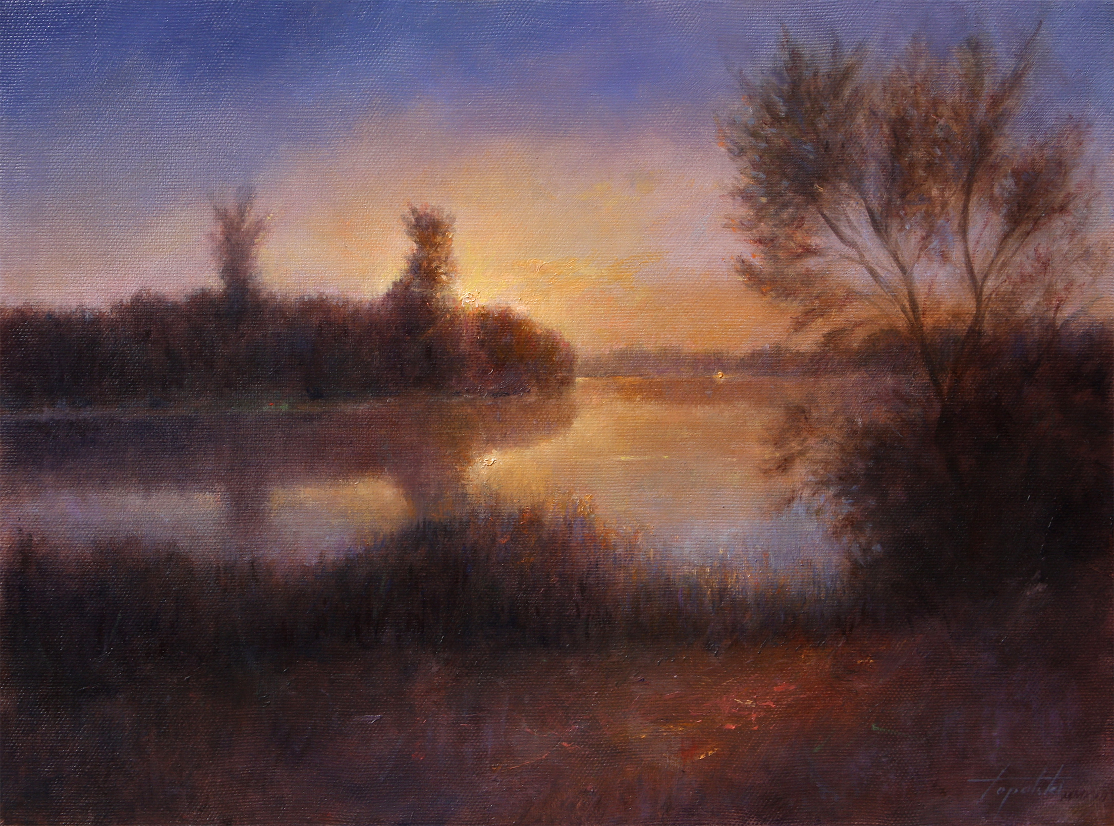 River Sunset - Landscape Oil painting - Fine Arts Gallery - Original